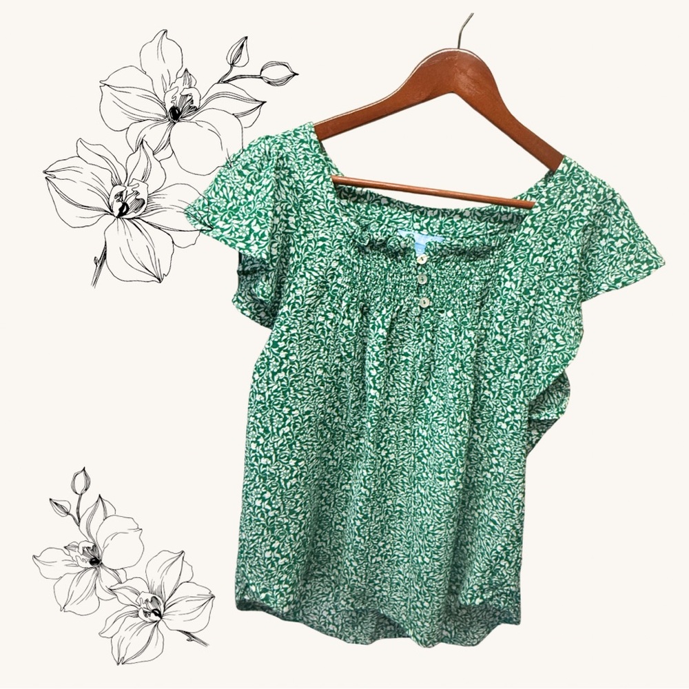 DRAPER JAMES Green Floral Women's Top